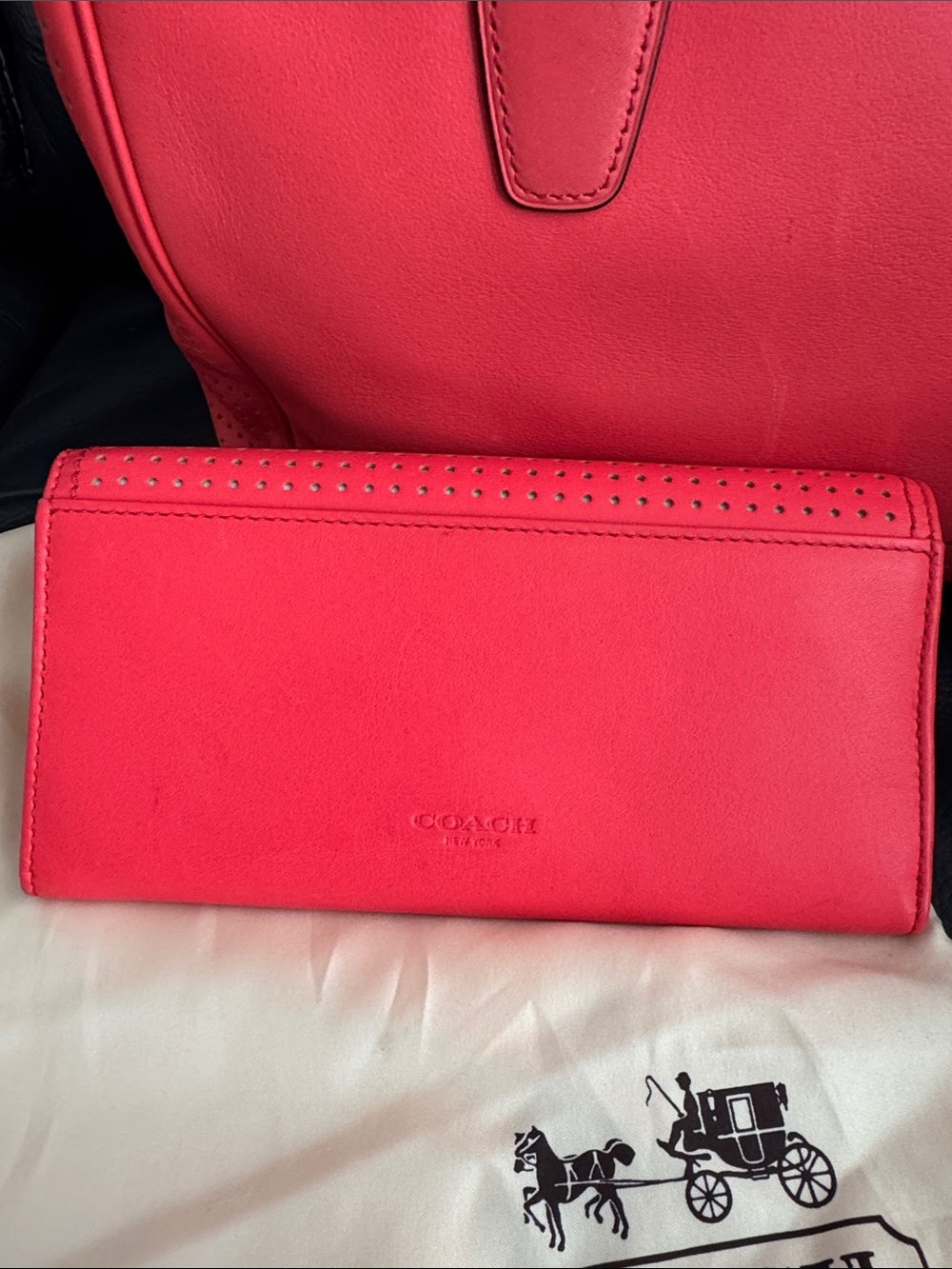 Coach Legacy Perforated Leather Candace Tote & Wallet Set- Rare Watermelon Coral - Picture 7 of 15
